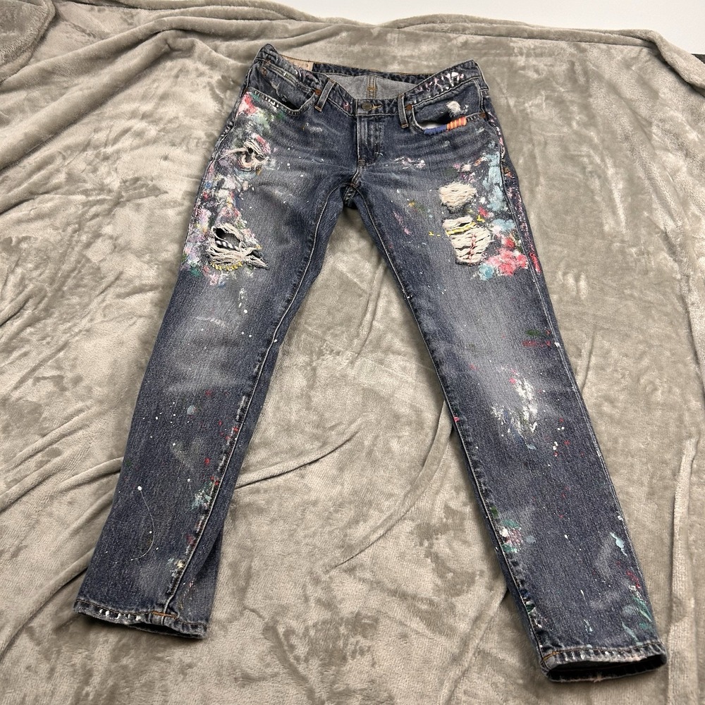 Polo Ralph Lauren Astor Slim Boyfriend Jeans Paint Splatter Distressed Jeans 27 - Picture 12 of 16